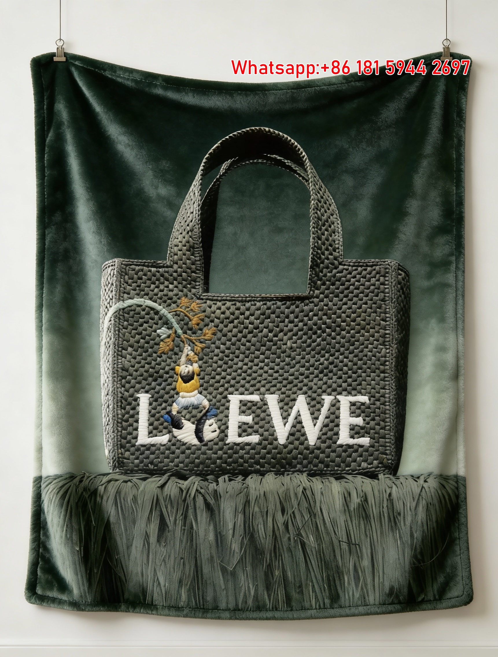 Loewe Embroidered Panda Basket Bag Print Flannel Fleece Blanket Throw L211